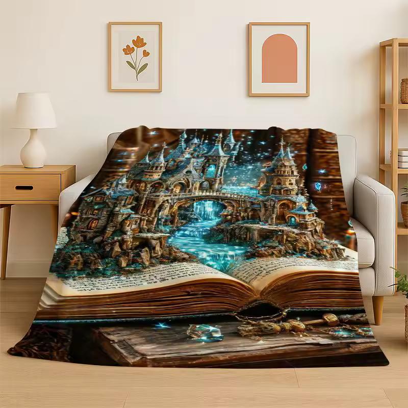 Magic Book Library Bookshelf Flannel Blanket Soft Throw Blanket for Bedroom Living Room Bed Travel Camping Picnic Nap Cover Gift