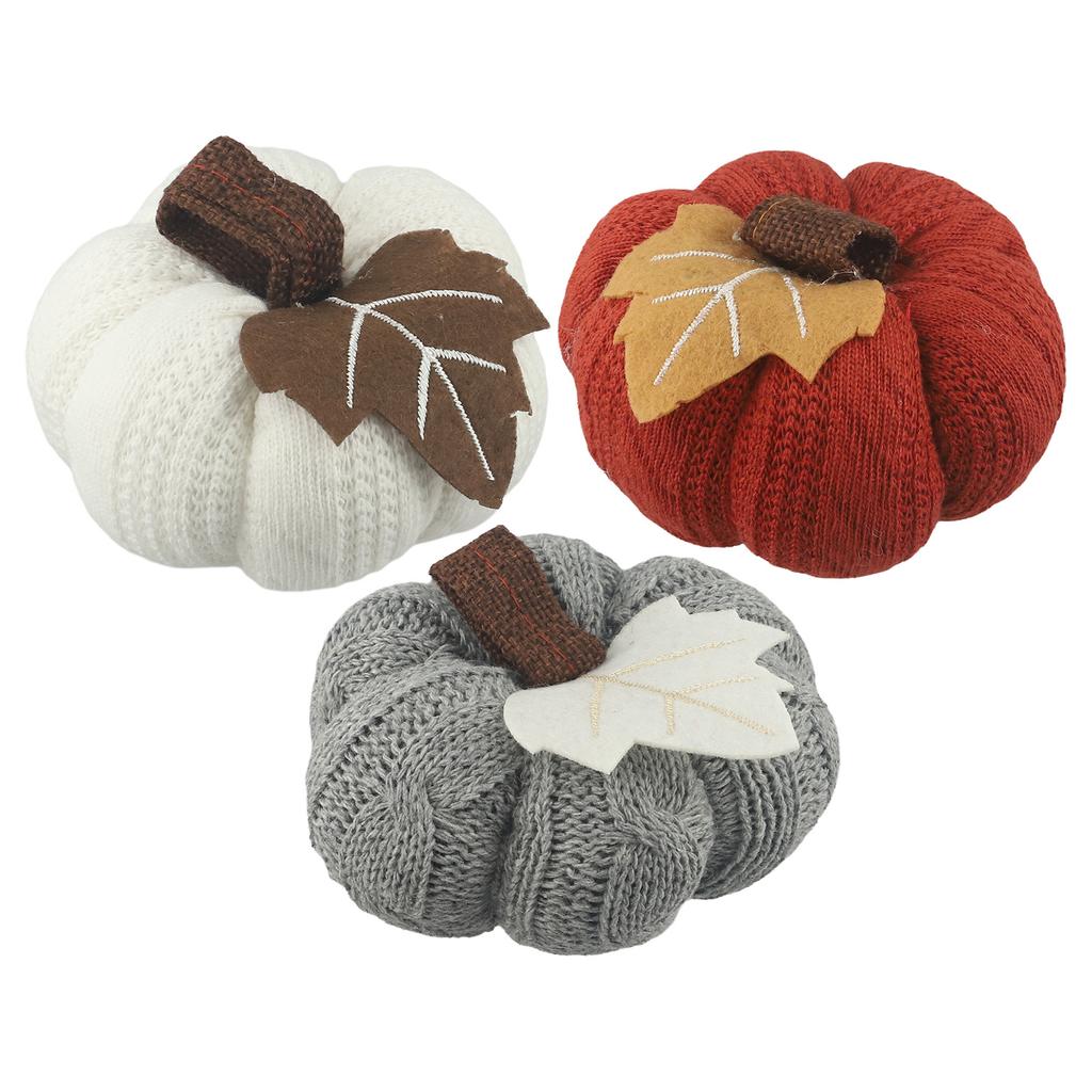 1pcs Artificial Pumpkin Knitted Soft Wool Pumpkin Ornaments Reusable For Home Thanksgiving Harvest Party Halloween Decorations