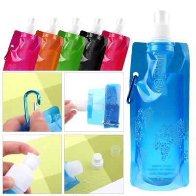 480ml Outdoor-Sport faltbarer tragbarer Wasserbeutel, PVC Reise faltbare Wasserbeutel Flasche - Farbe zufällig