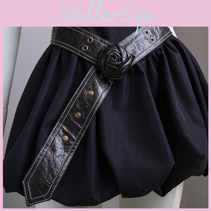 Fashion Flower Rose Waist Belt For Women With Faux Leather Strap Adjustable