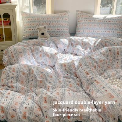 Double Yarn Printing Bedding Four-piece Set, Skin-friendly and Breathable, Washed Sheets, Quilt Covers, Pillowcases, Sets