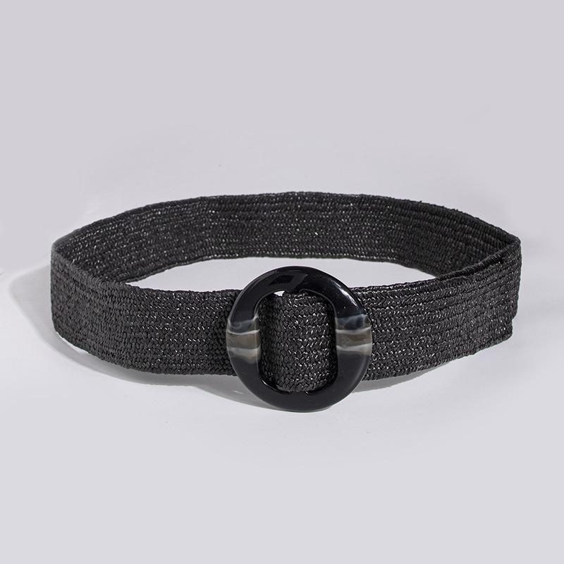 Bohemian Pp Grass Belt for Women, Versatile Decorative Elastic Resin Buckle Woven Women's Belt