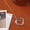 3 PCS Women's Retro Fashion Hollow Double Heart Rhinestone Decorated Alloy Pendant Necklace And Earring Zircon Set
