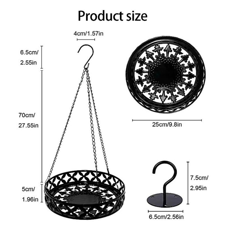 Round Hanging Flower Basket with Top Hook and Black Frame, Indoor Balcony Window Holder for Home Plant Pot Display