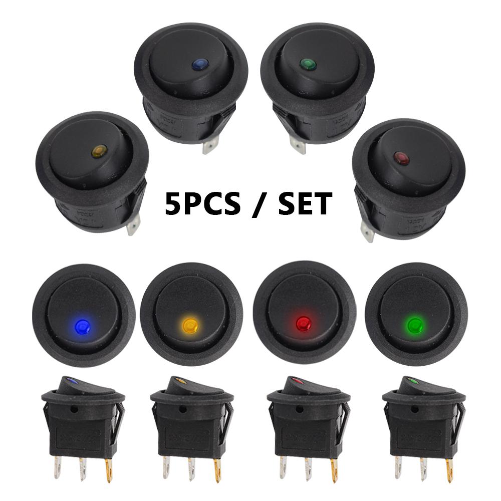 Luminescence Toggle Switches Waterproof 5Pcs/Set Round Rocker Dot Switch 12V ON/OFF LED Light Car Pushbutton Switch Switches4