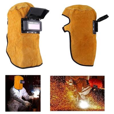 Koeienhuid lederen laskap lashelm beschermende uitrusting masker werkkap, automatische verduisteringsfilterlens op zonne-energie