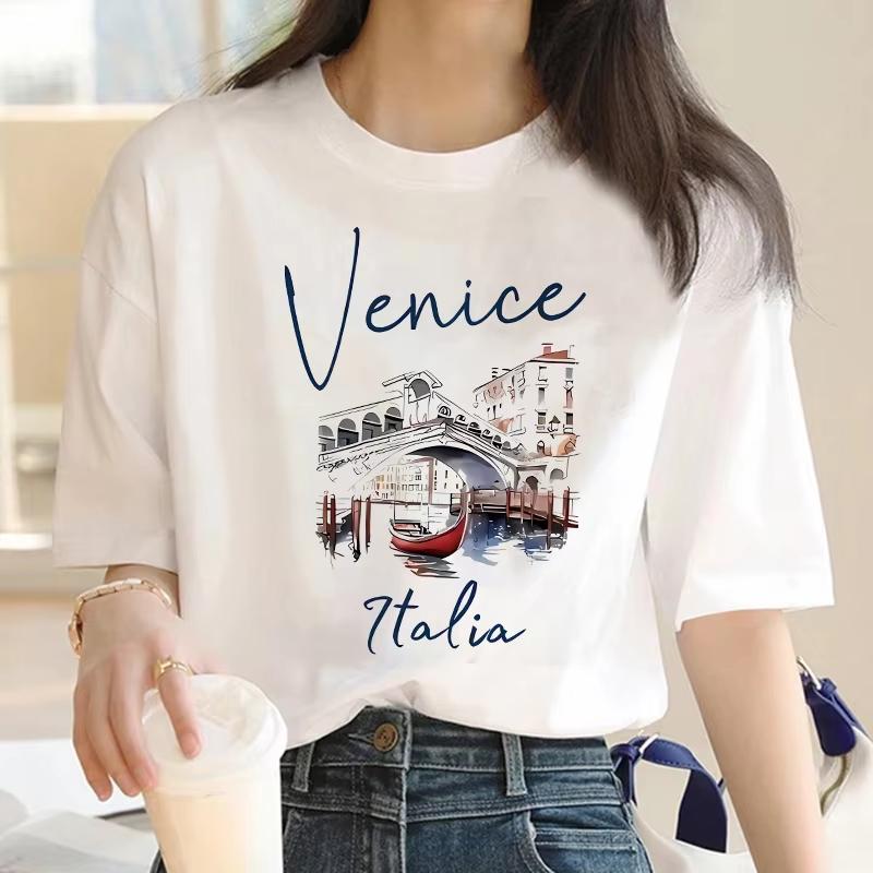 Hot Sale Venice Italia Letter Print Womens Crew Neck TShirt Casual Short Sleeve Letter Print Spring Summer Top Tee T Shirt