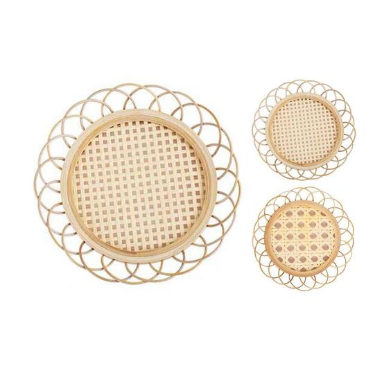 Rattan Coaster Retro Exquisite Bamboo Flower Shaped Coffee Boho Coasters Living Room