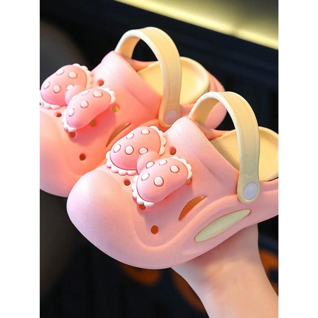 Children's Summer Indoor Non-slip Hole Shoes Bow Baby Beach Toe-cover Sandals