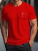 Men's Summer 100% Cotton Fashionable Casual Loose Large Size Faith Cross Printed Round Neck Short Sleeve T-shirt Top