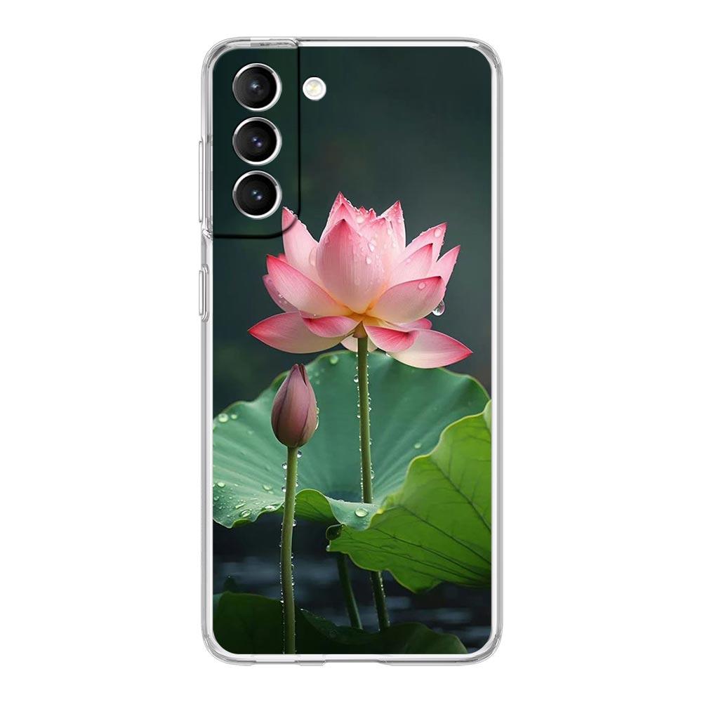 Phone Case For Samsung Galaxy S25 S24 S23 FE S22 Ultra S20 S21 5G S10 S9 Plus S10E S8 Soft Clear Cover Luxury Lotus Flower