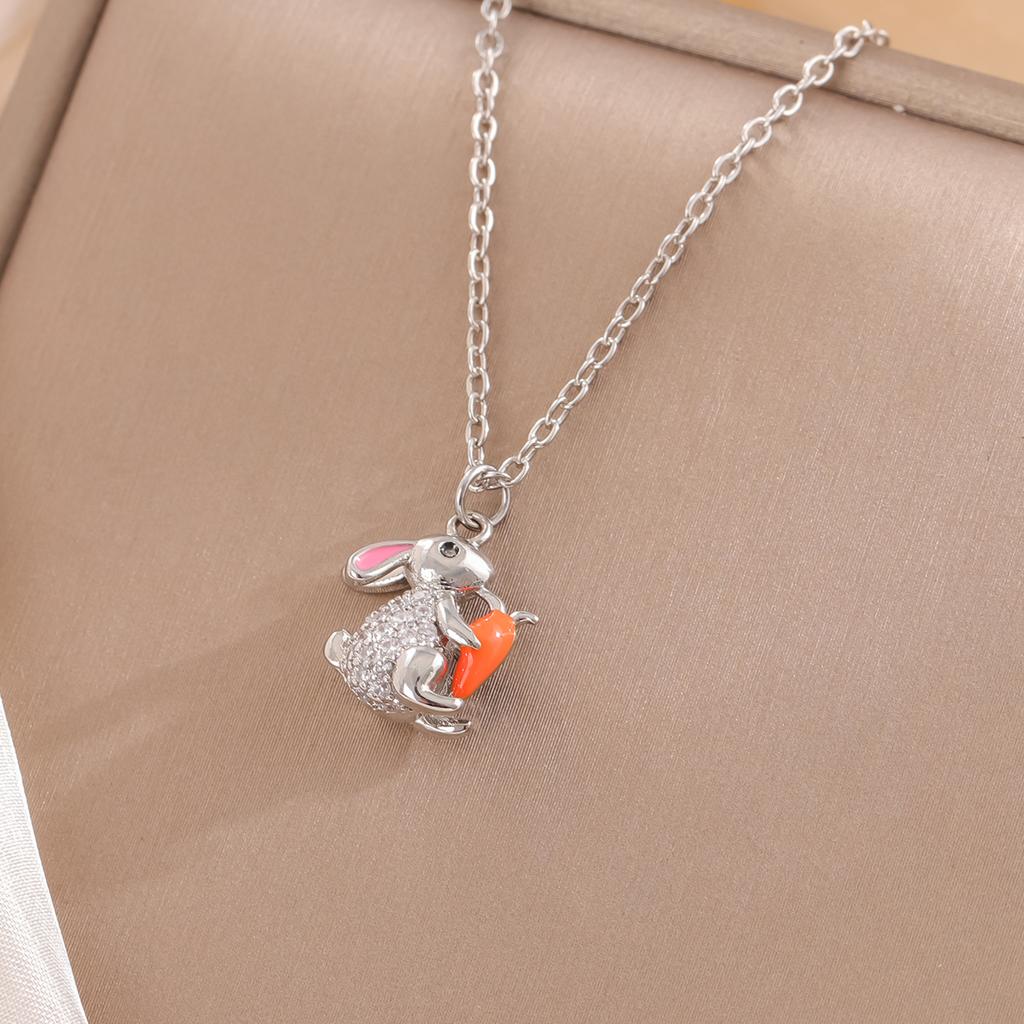 New Fashion Crystal Cute Rabbit Radish 925 Sterling Silver Zodiac Animal Pendant Necklaces XL291