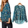 Women Casual Long Sleeve V-neck Floral Print Shirt Chiffon Blouse Irregular Top