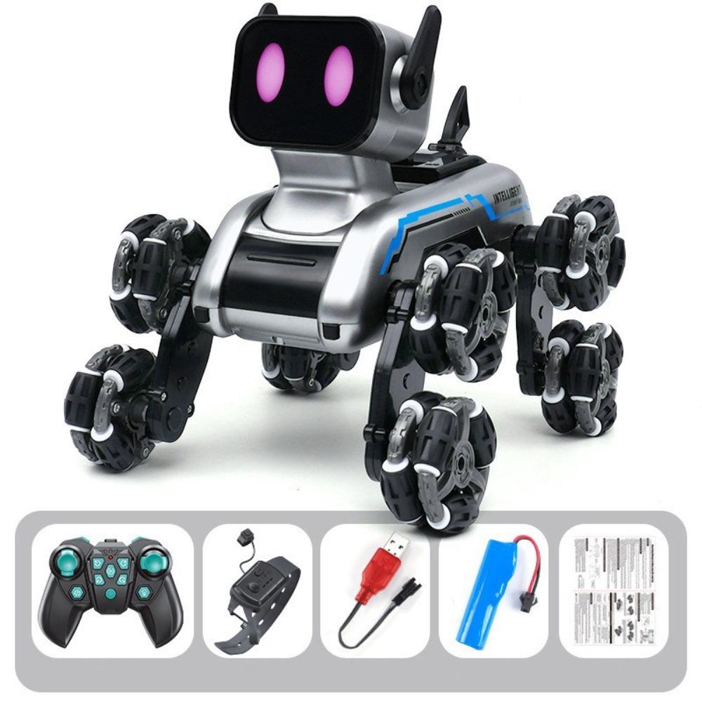 Eight Wheeled RC AI Robot Silver Remote Control Toy Dog Remote Control Robot Children's Gift