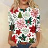 Women's Christmas Print Three-Quarter Sleeve Loose Fit Casual Neck Shirt Top