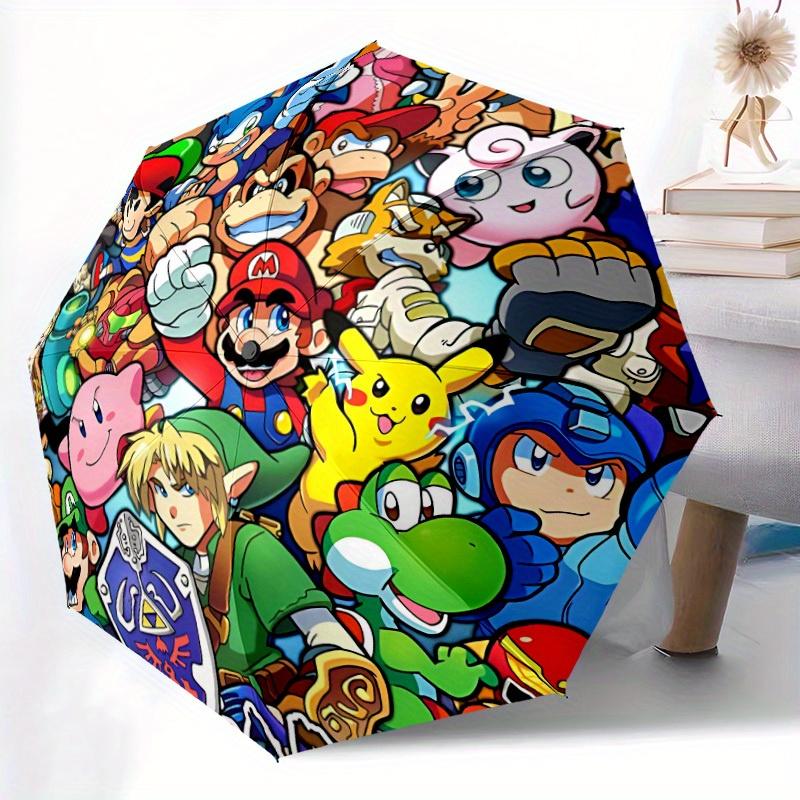 Mario Gaming Characters Automatic Folding Umbrella - Lightweight, Retractable Design with 8-Rib Durability, Perfect for Outdoor Adventures,