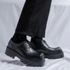men fashion original leather shoes  designer square toe derby shoe stage nightclub dress black tide platform footwear male