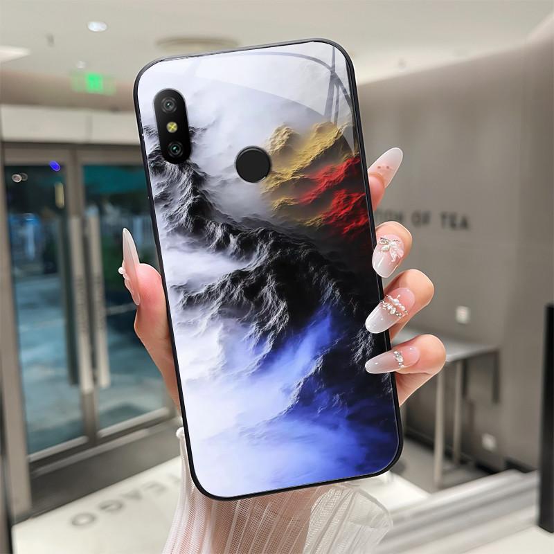 Beautiful Flower Cute Cartoon Cats Case For Xiaomi Mi A2 / Mi A2 Lite Tempered Glass Phone Case Protective Back Cover Hard Shell