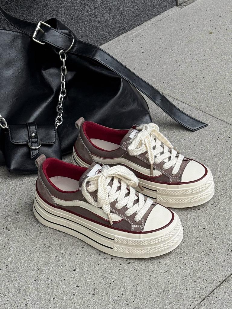European 2025 New Leather Thick-soled Small Height-increasing Canvas Shoes Casual Fashion Single Shoes Comfortable Foreign Style Trendy Shoes