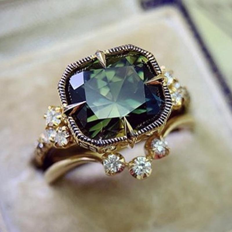 

Набор колец Huitan Vintage Green Cubic Zirconie для женщин, золотистый цвет, темпераментные женские аксессуары для пальчиков, украшения для вечеринок 10