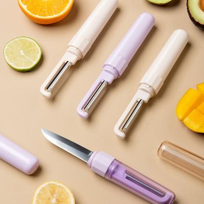 Couteau à fruits multifonctionnel, éplucheur pliable portable, outil divin avec deux têtes et grattoir ménager deux en un