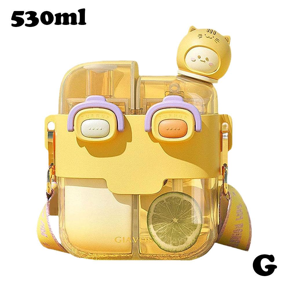 

Бутылка для воды большой емкости, милая мультяшная бутылка для питья, пластиковая, с ремешком и соломинкой, регулируемая 53 C5Y3 yellow-530ml