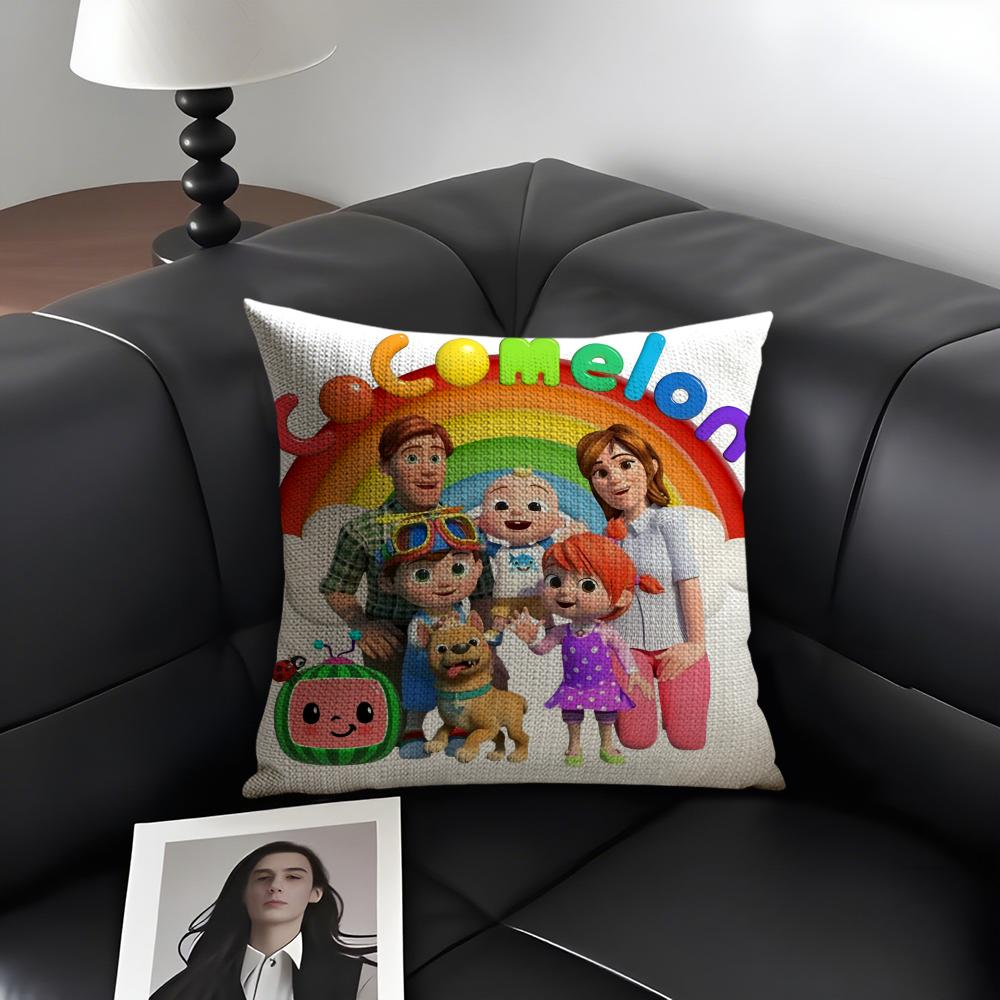 

Cartoon CoComelon Cute Cushion Cover Natural Linen Organic Fabric DoubleSided Printing Sofa Home Decor Gift Pillow Case 30X30cm