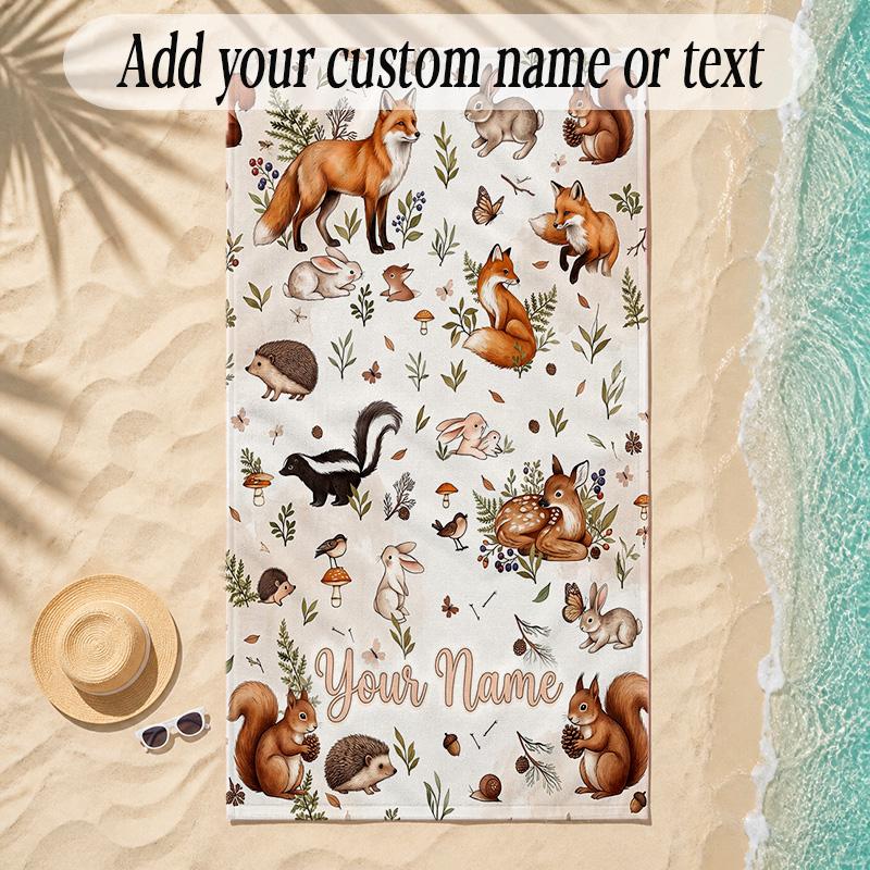 Animals Theme Soft Beach Towel Personalized Custom Name Text Towel Portable for Beach Pool Travel