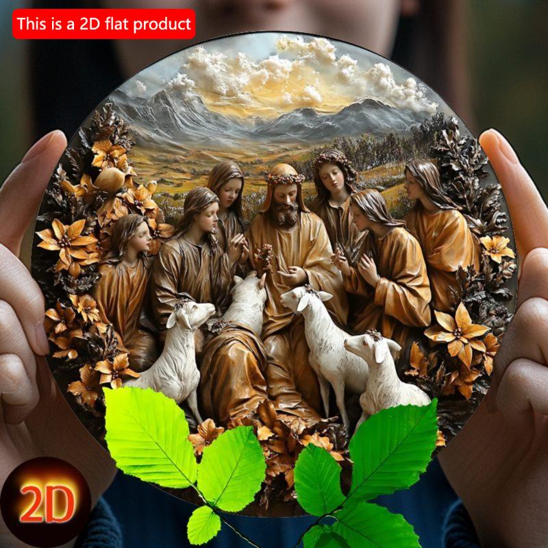 2d Flat 20*20cm, Classic Vintage Scene Circular Wooden Sign, Wooden Decorative Plaque, for Home, Kitchen, Garden, Bar, Party Wall Art.