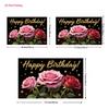 2D Pink Red Rose Happy Birthday Backdrop Black Gold Star Party Background