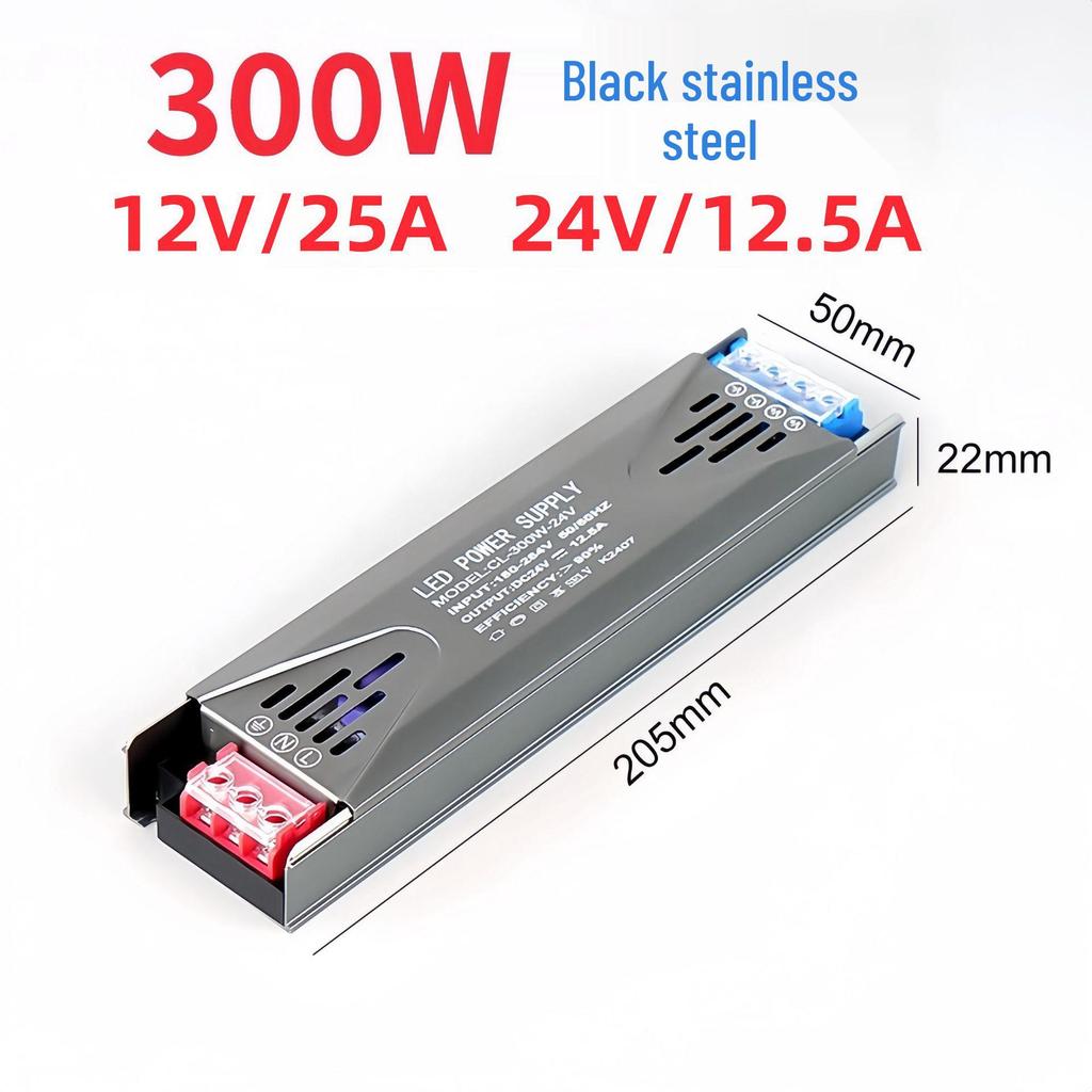 Ultra-thin Silent LED Power Supply: Black Diamond 12V/24V Light Strip Transformer