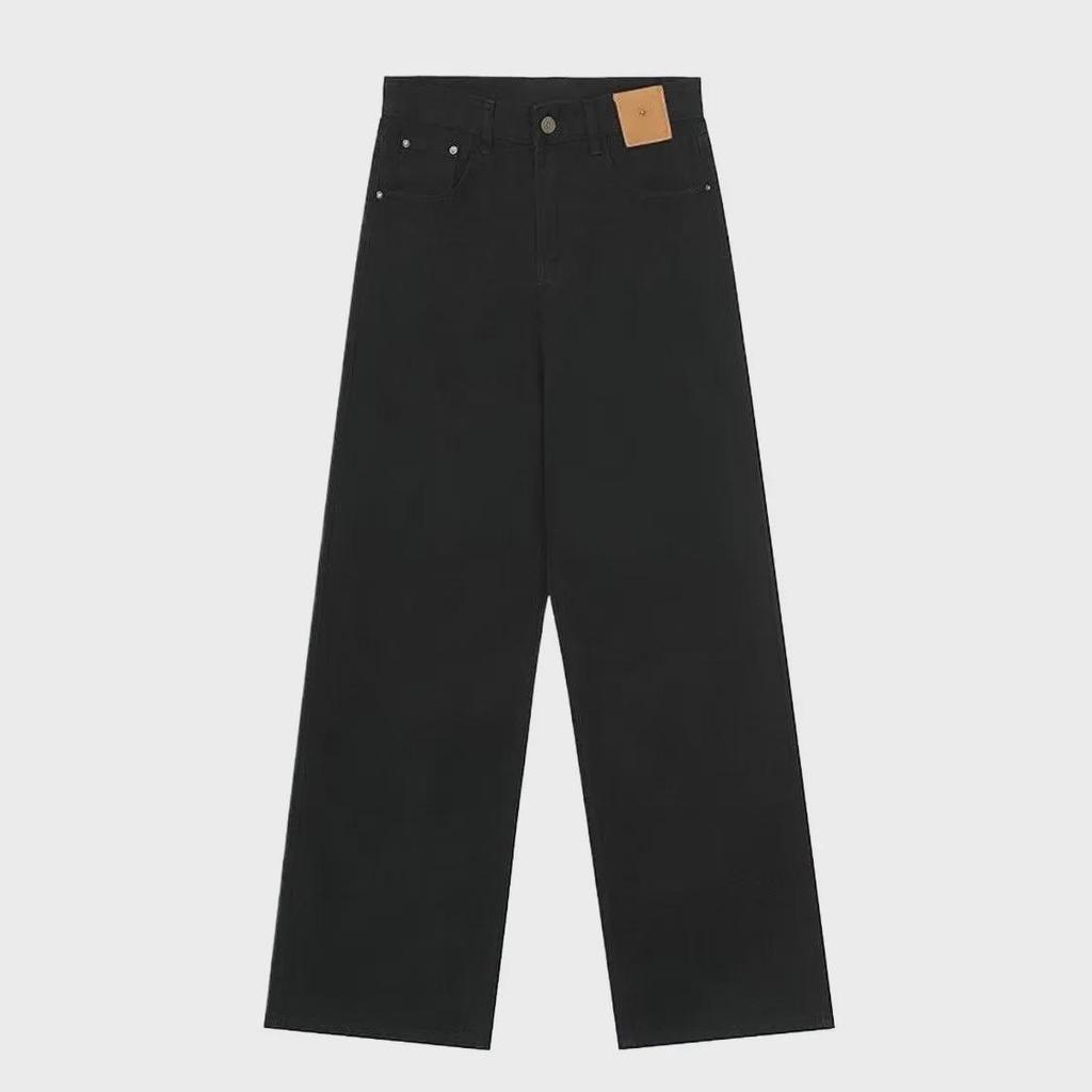 2024 Women's Fashion: American Retro Black Wide-Leg Straight Jeans, Floor-Length, Loose Fit, Slim Style.