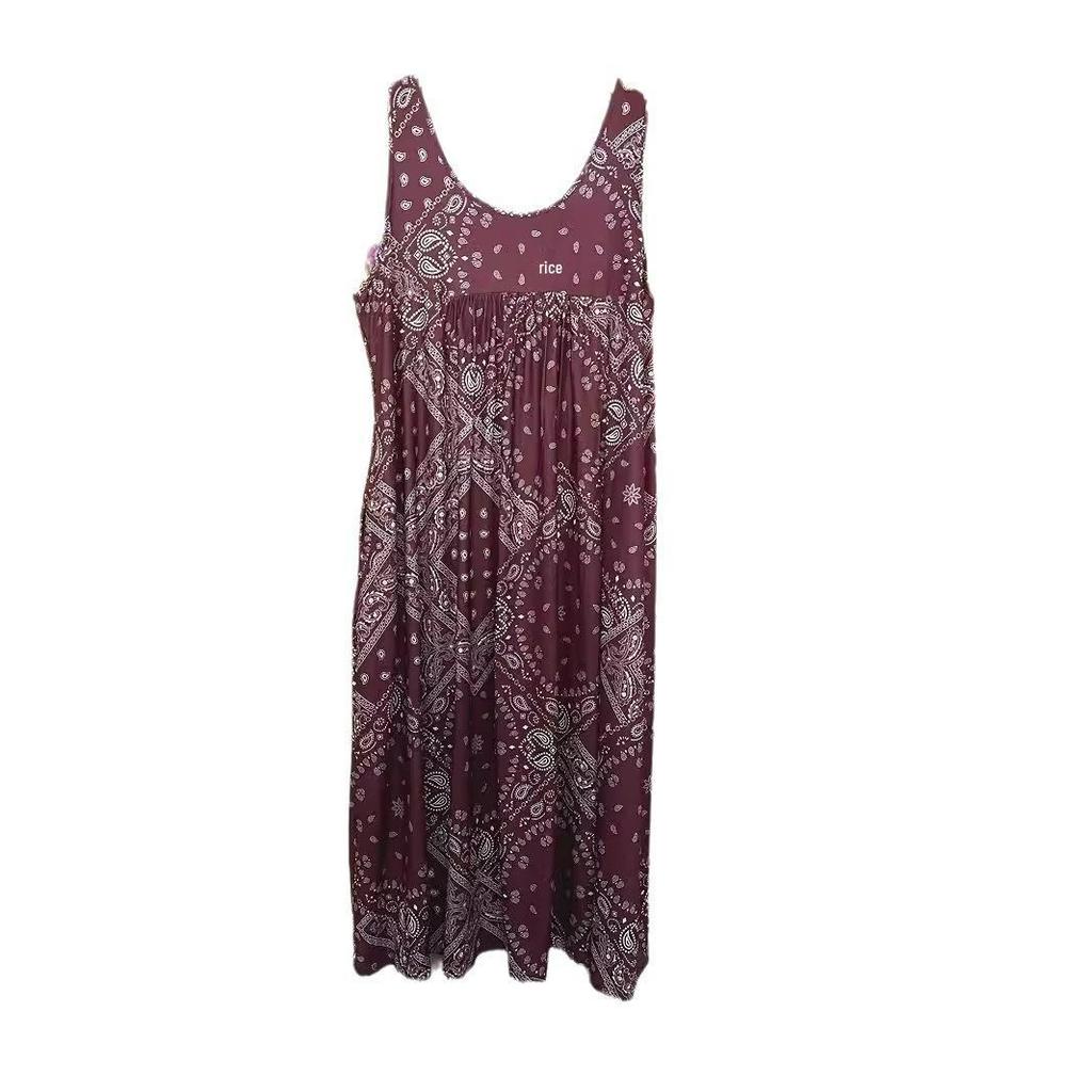 Retro Print Sleeveless Summer Dress with Pockets - Loose Fit Holiday Style