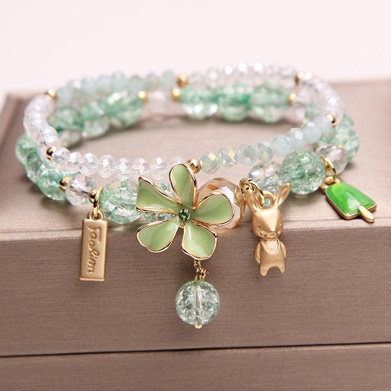 Fresh Flower Gift Fine Jewelry: Korean Simple & Elegant Beaded Bracelet with Floral Pendant for Women/Girls