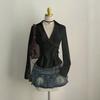 Women's Point Collar Long Sleeve Blouse Fitted Elegant Wrap Tie Side Casual Top
