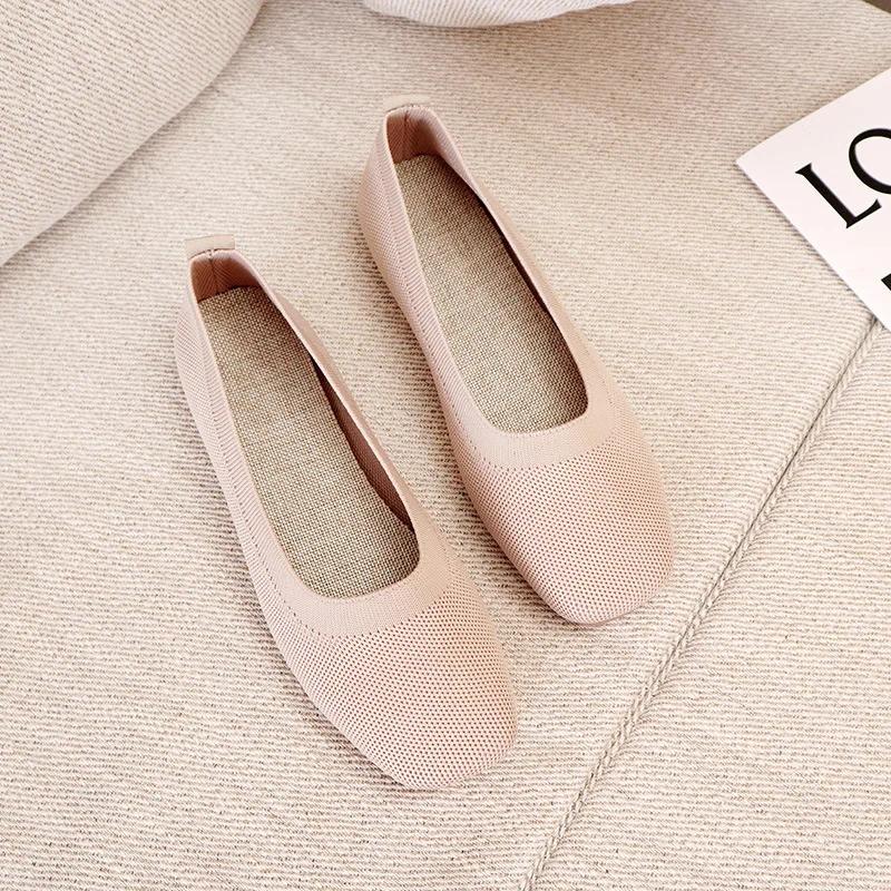 Fashion Shoes of Women  Fashion Knitted Mesh Breathable Ladies Loafers Comfort Square Toe Casual Flats Zapatos De Mujer 2024