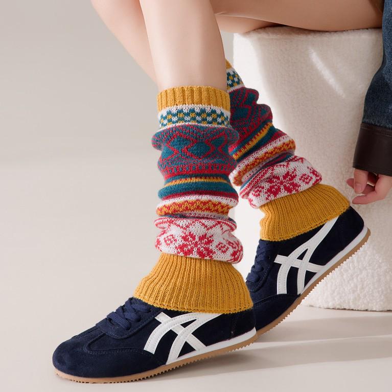 Autumn/Winter Warm Leg Warmers: Korean Knit Color Block Socks - European Style Women's Calf Foot Cover