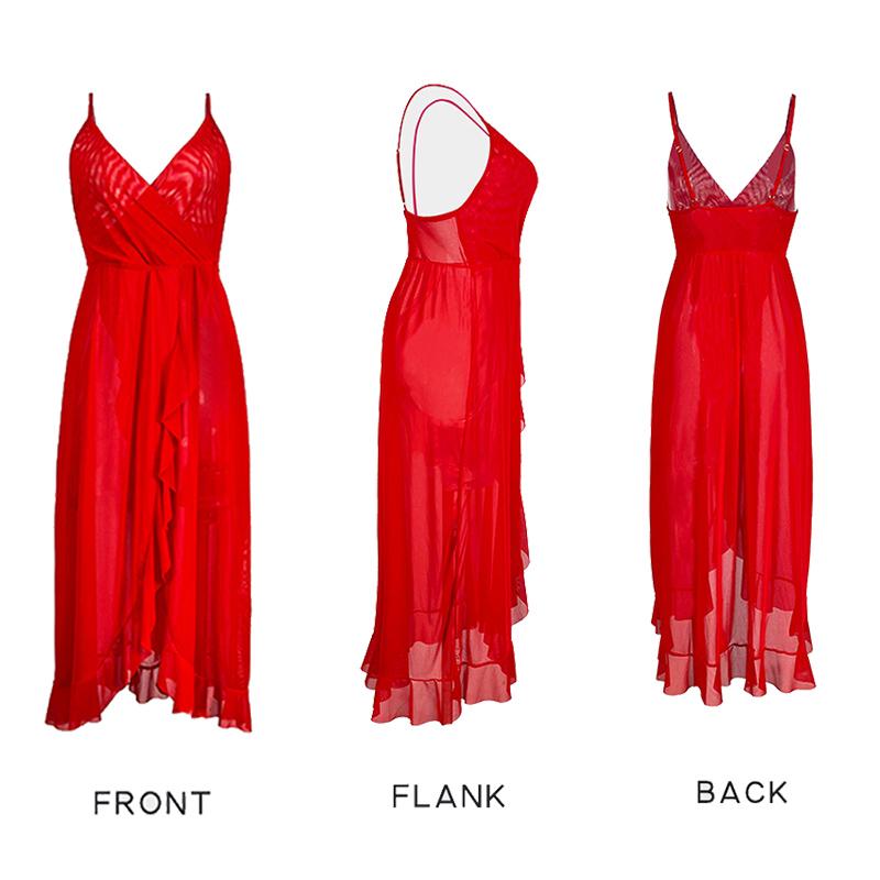 Damen Sommer Sexy Mesh Durchsichtige Spitze Bestickter Rock Pyjamas