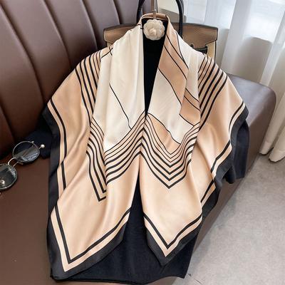 Luxury 90*90Cm Square Silk Scarf For Women Fashion Print Shawl Warps Elegant Neckerchief Bandanas Hijab Soft Stain Ladies Scarf