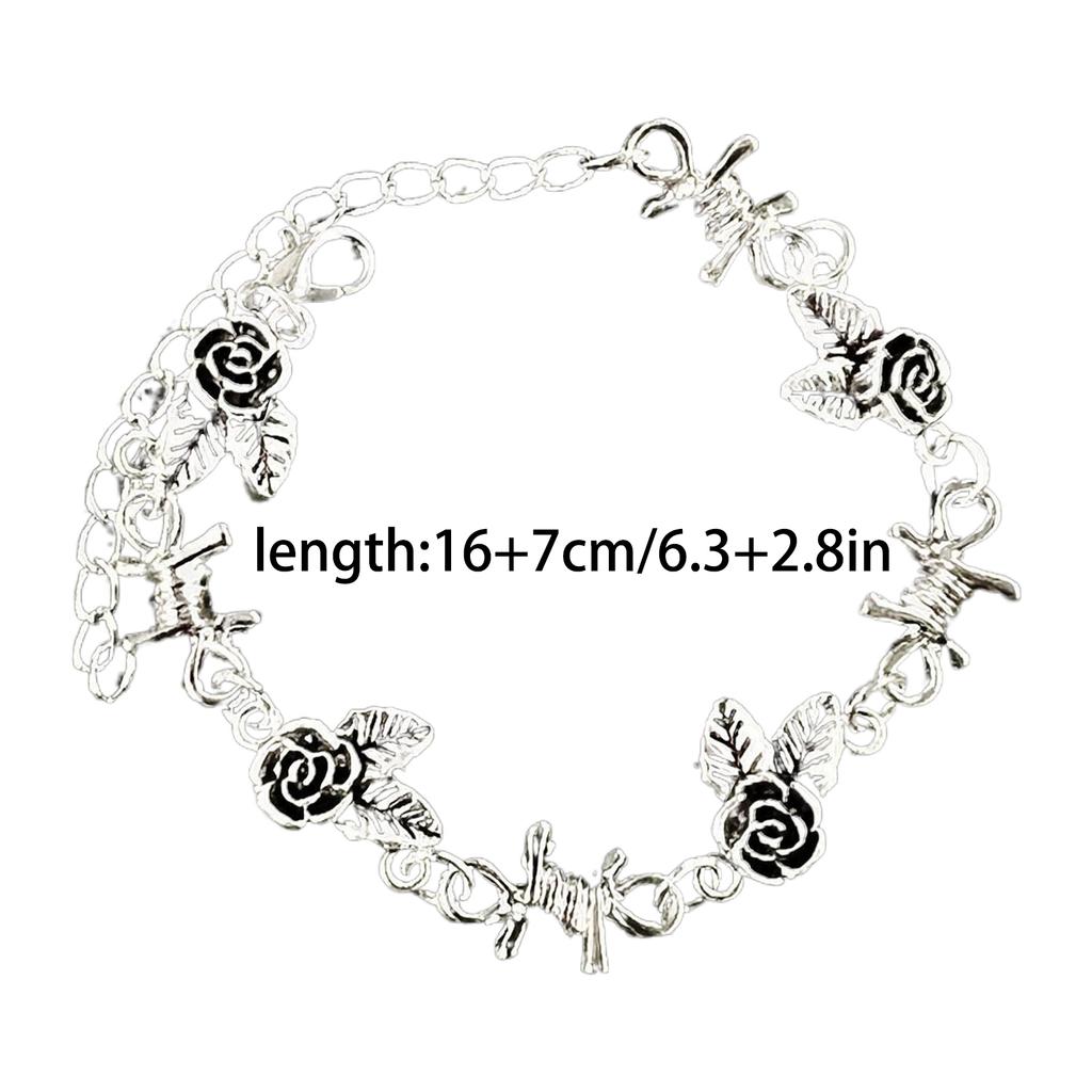 Stylish Thorned Rose Bracelet Adjustable Hand Chain Flowers Link Bangles Victorian Style Jewelry for Fashionable Ladies