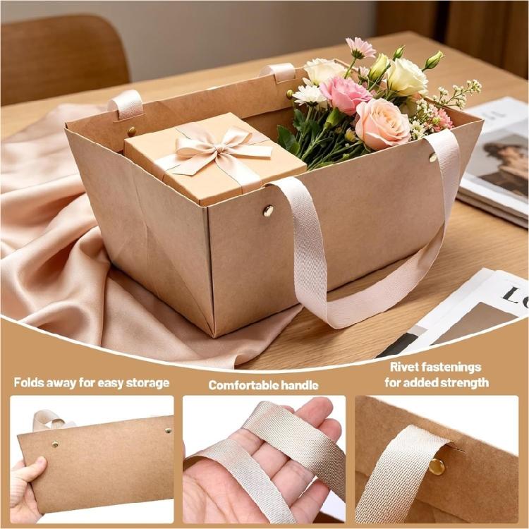 10 Stück Kraft Leerer Geschenkkorb mit Henkel Geschenkkorbverpackung für Weihnachten Hochzeit Abschlussfeier Valentinstag Thanksgiving