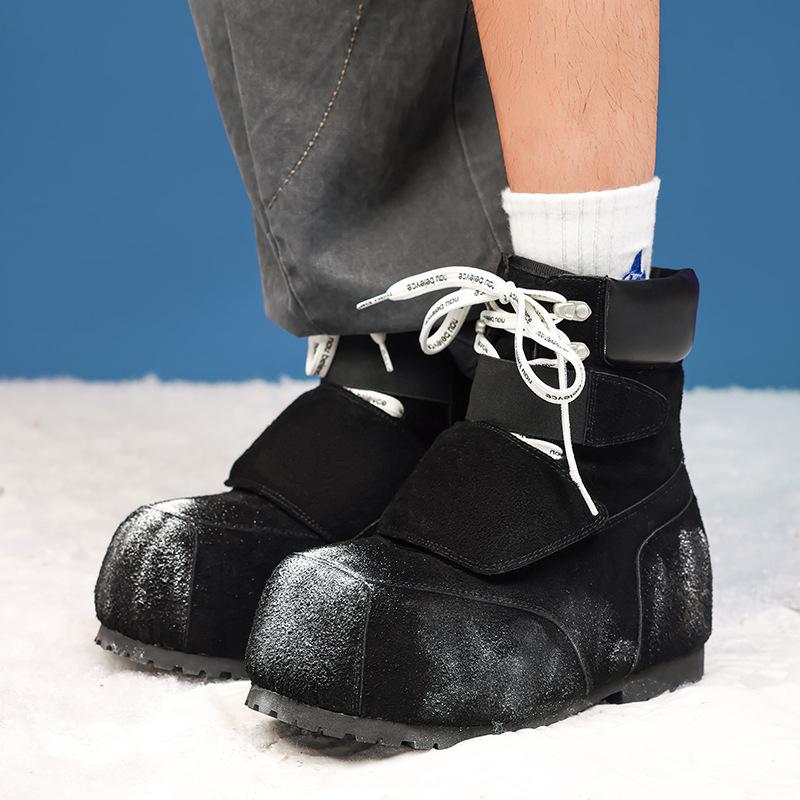 Autumn and winter couple high street niche design high-top ski boots heightening shoes velvet warm Martin boots