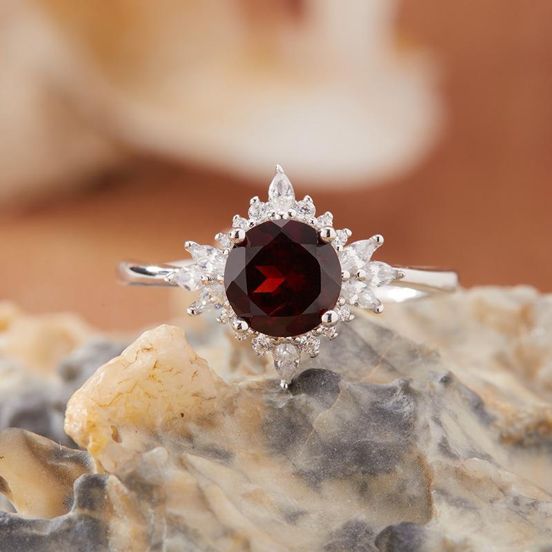 Natural Color Treasure Ring Women'S S925 Sterling Silver Inlaid Amethyst Topa Garnet New Source