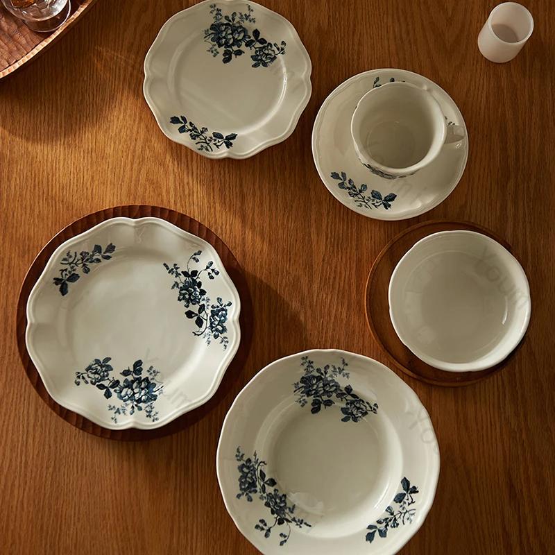 Lätt Lyx High End Matstallrik Fransk Stil Cirkulära Keramiska Tallrikar Hushåll Utsökta Skålar Restauranger Rätter Porslin