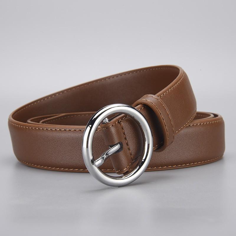 Womens Genuine Leather Belt With Round Pin Buckle Sweet Style 2-4cm Wide Alloy 90-120cm Length