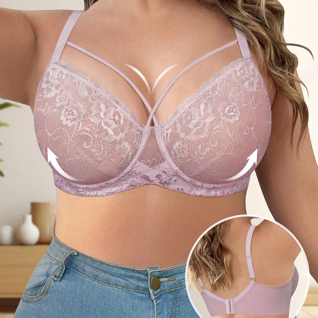Plus Size Sexy Bra Lace Underwear Crossover Design Soft Underwire Adjustable Straps Bra