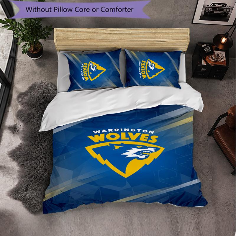 Warrington Wolves Pattern Microfiber 3Pcs Bedding Set Decor Duvet Cover Set For Bedroom Home Use
