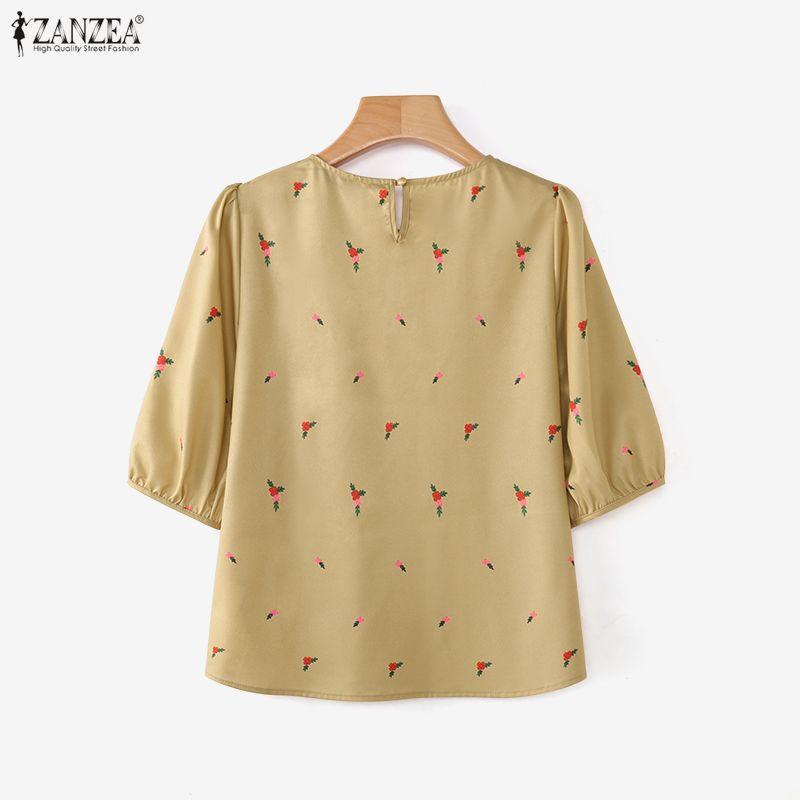 ZANZEA Lässige Bluse mit Rundhalsausschnitt und halblangen Ärmeln für Damen