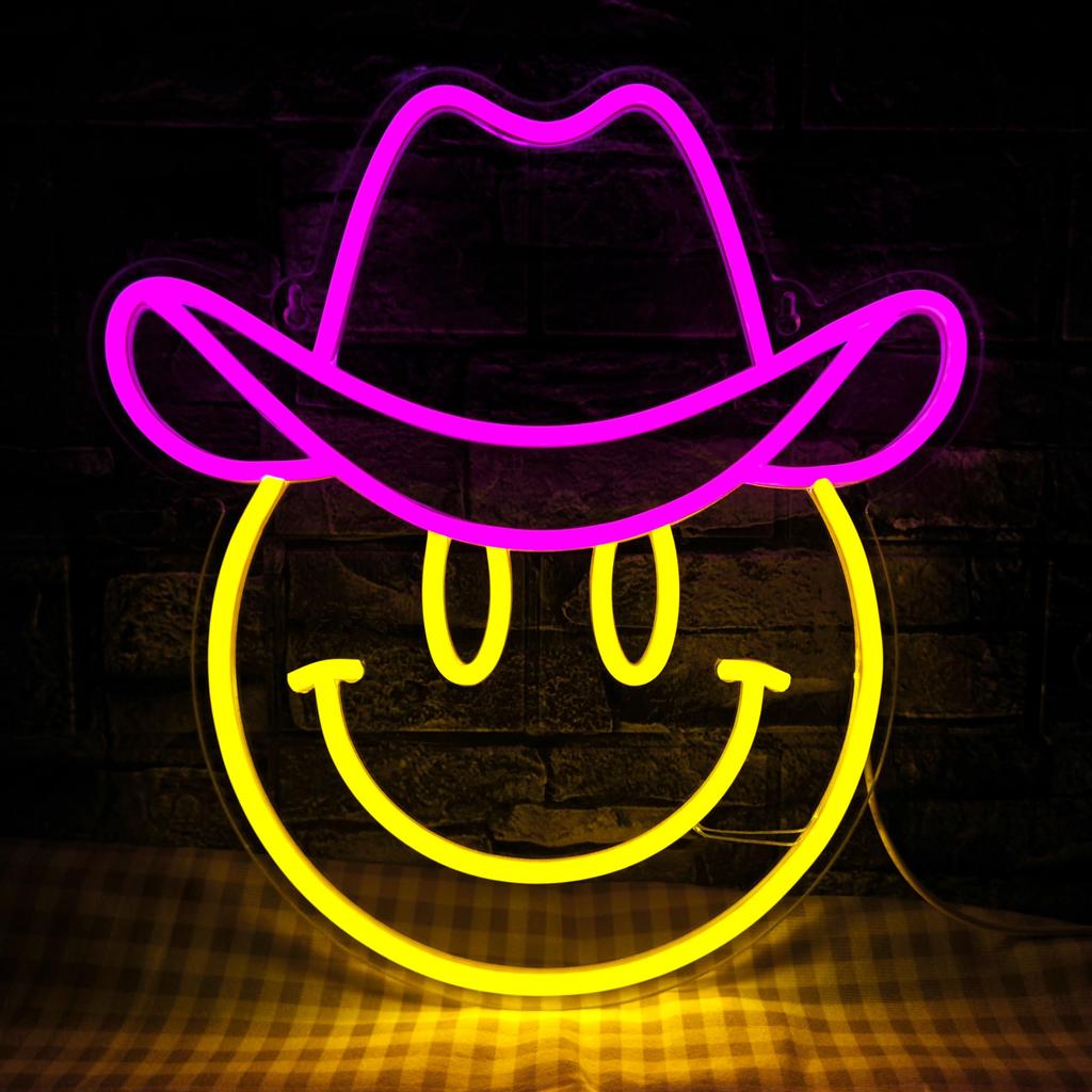 Smile Face Neon Sign LED Neon Light Wall Decor Smiley Face Light Up Signs USB Powered Yellow Neon Signs For Bedroom Pink