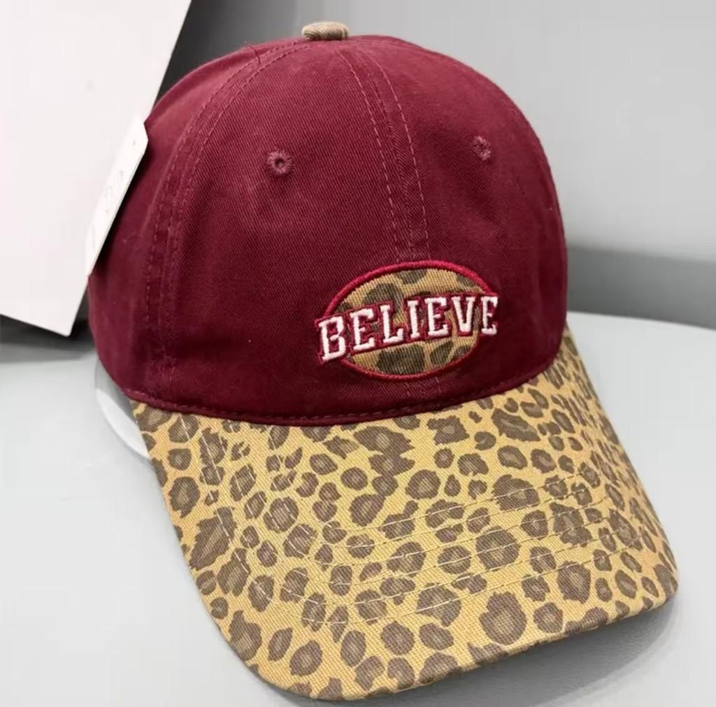 

Believe Leopard Print Baseball Cap With Embroidered Letters For Casual Women Red